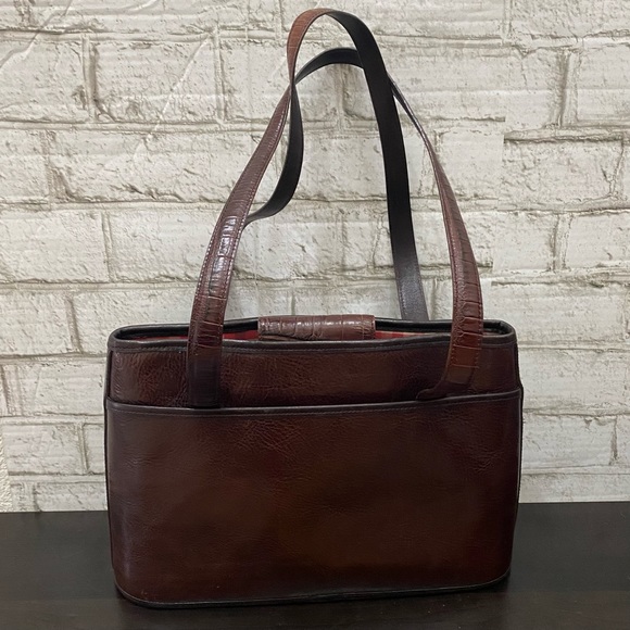 Vintage BRIGHTON Mahogany Brown Leather Woven Double Handle Strap Shoulder Bag - Picture 4 of 16